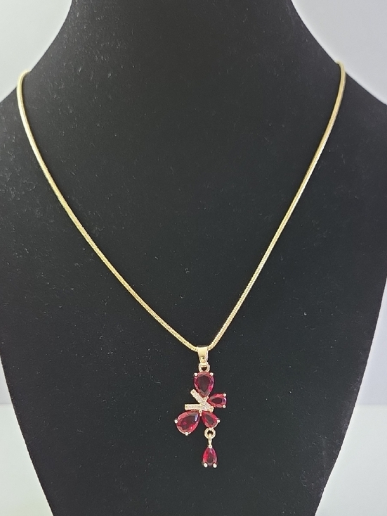 Jewelry - Gold Necklace with Red Gemstone Pendant